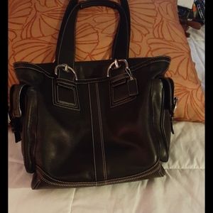 Authentic black leather Coach bag